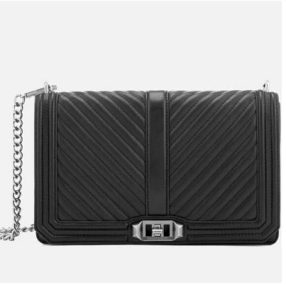 Rebecca Minkoff Black Chevron Quilted Slim Love Crossbody/Shoulder Bag - Picture 1 of 15